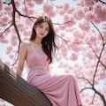 桜の木の上に座る女性 6枚目