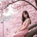 桜の木の上に座る女性 9枚目