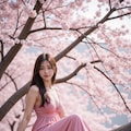 桜の木の上に座る女性 4枚目