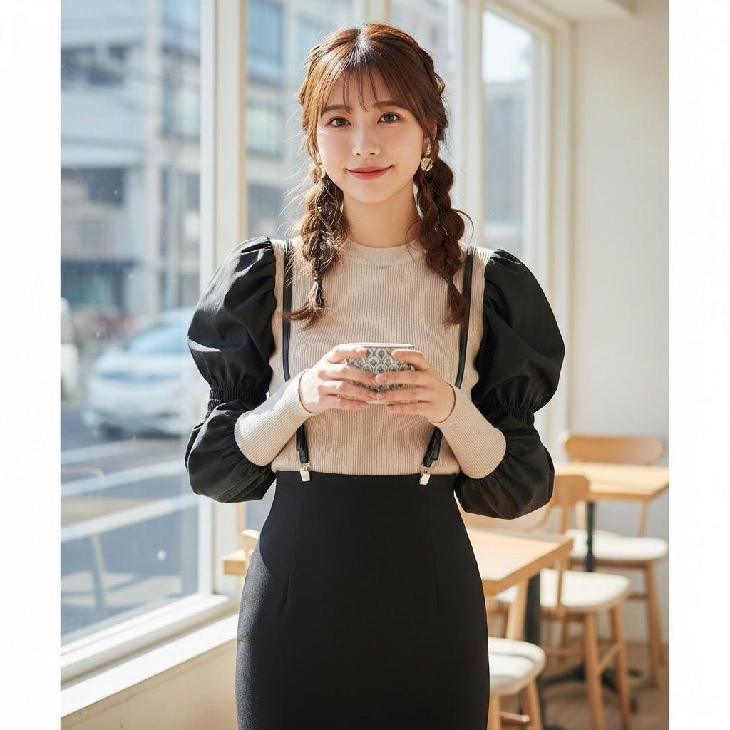 パワショルパフスリーブ001《サス付きナロースカート》