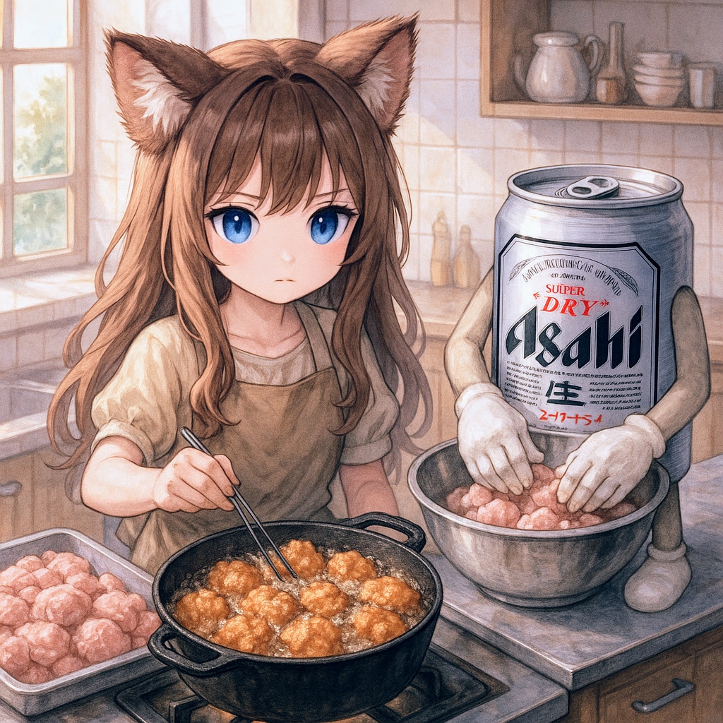 大量に唐揚げを作る小さな女の子