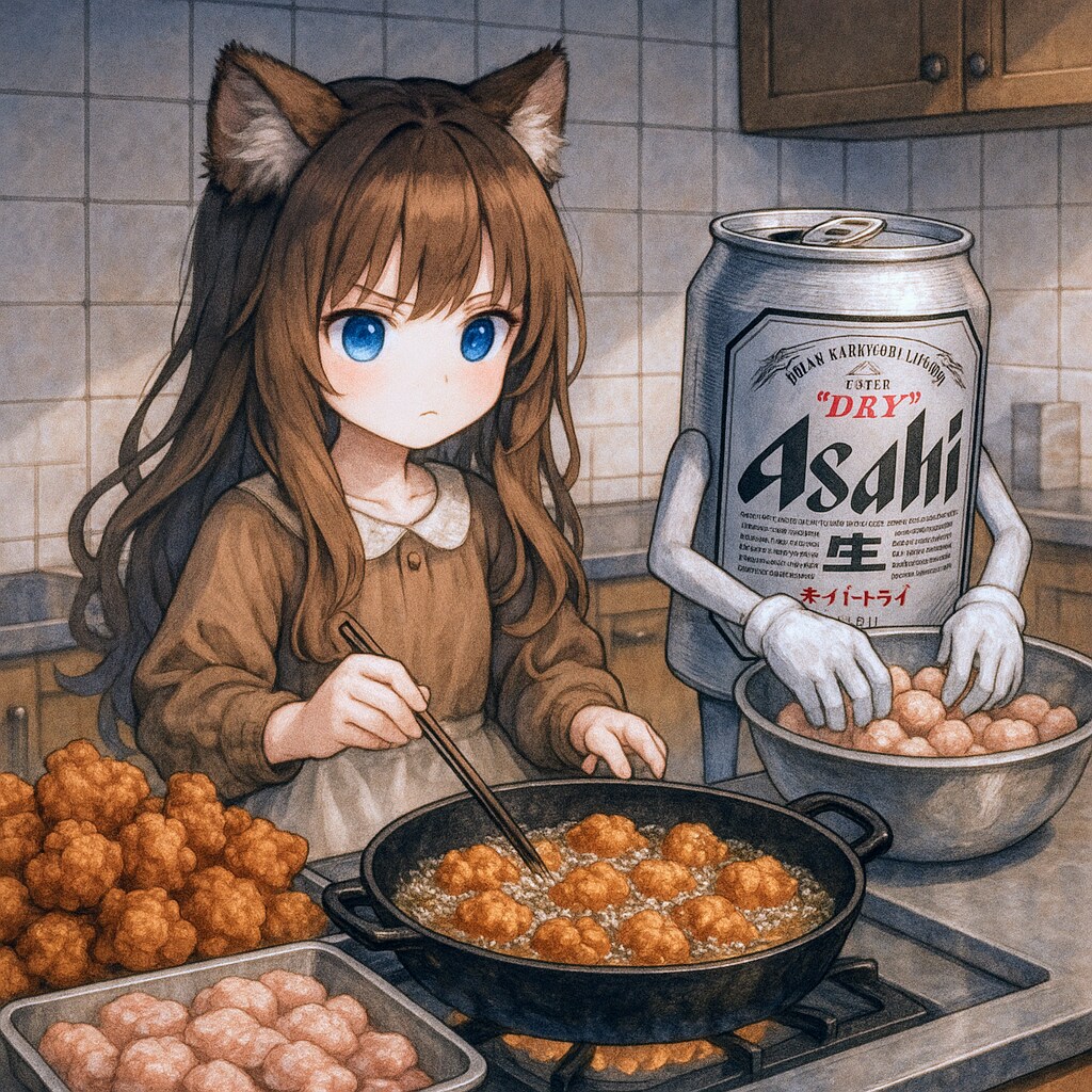 大量に唐揚げを作る小さな女の子