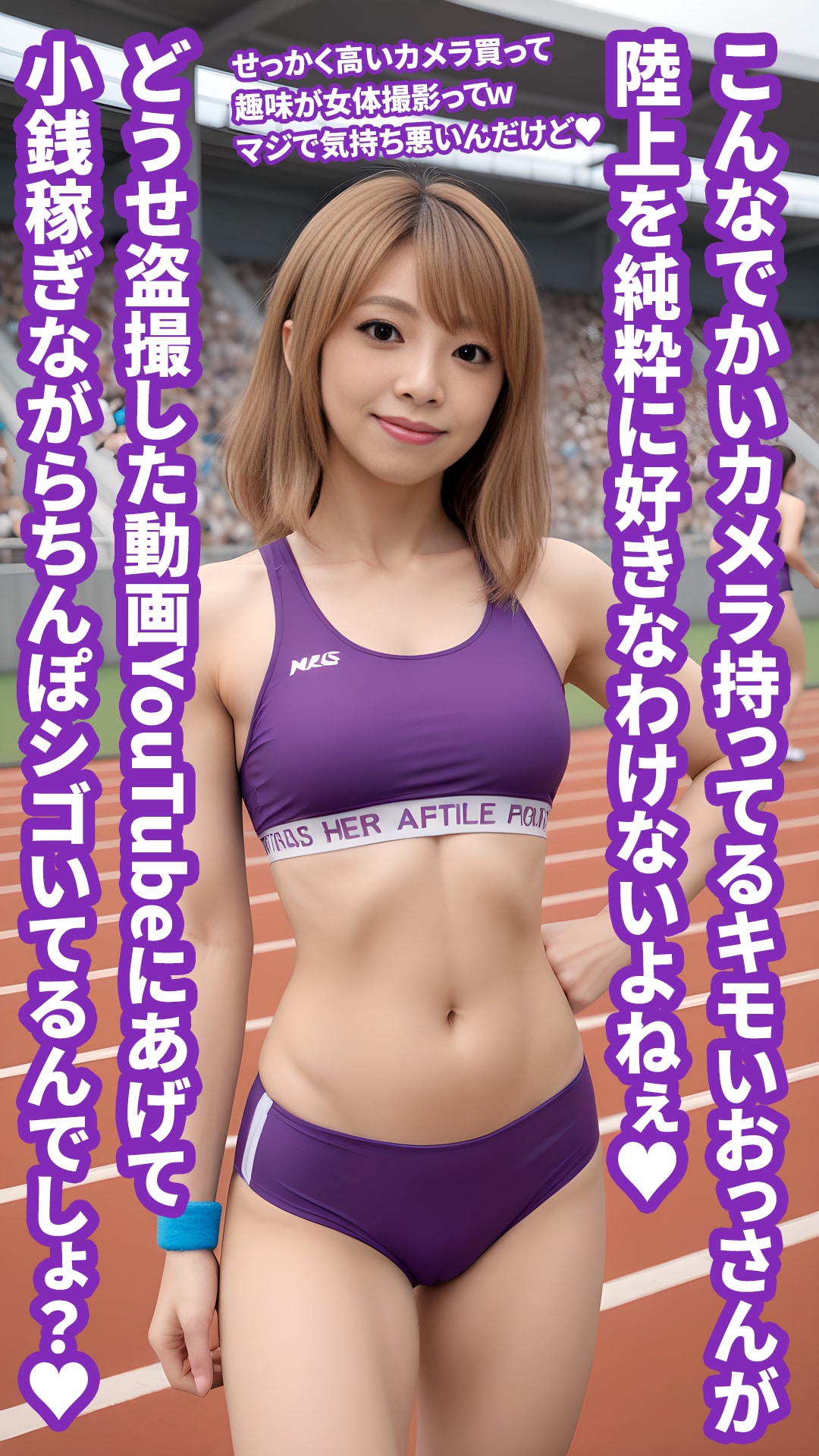 文字コラ即落ち２コマ　陸上競技のユニフォーム着用ギャル