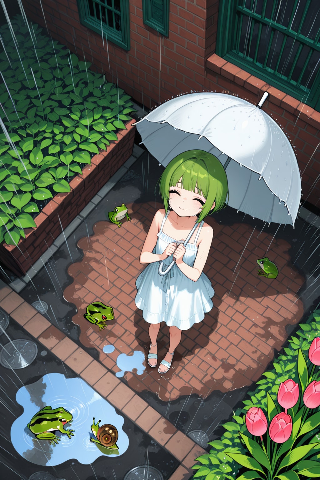 雨の日の緑髪ちゃん