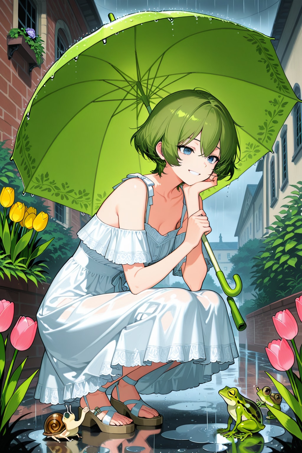 雨の日の緑髪ちゃん