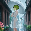 雨の日の緑髪ちゃん 3枚目
