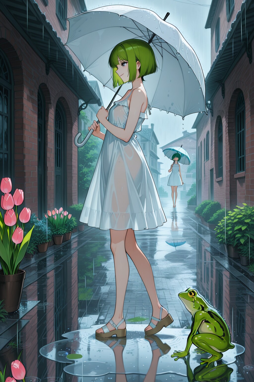 雨の日の緑髪ちゃん