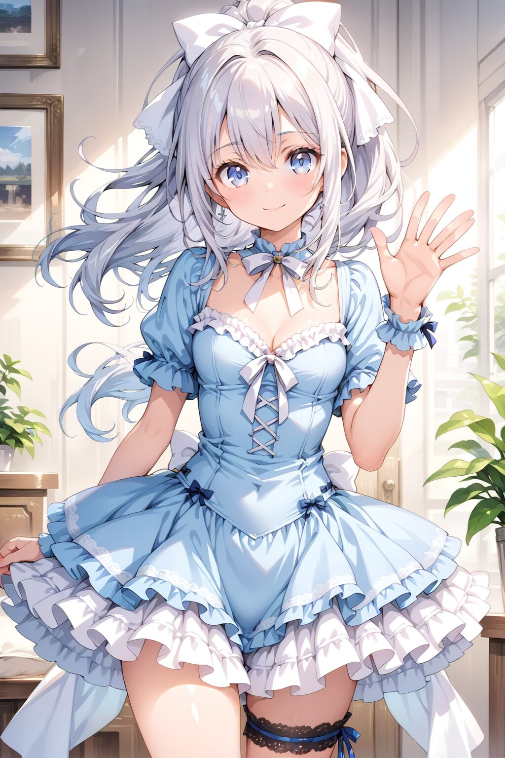 青いワンピースドレス姿のオリジナルキャラ
