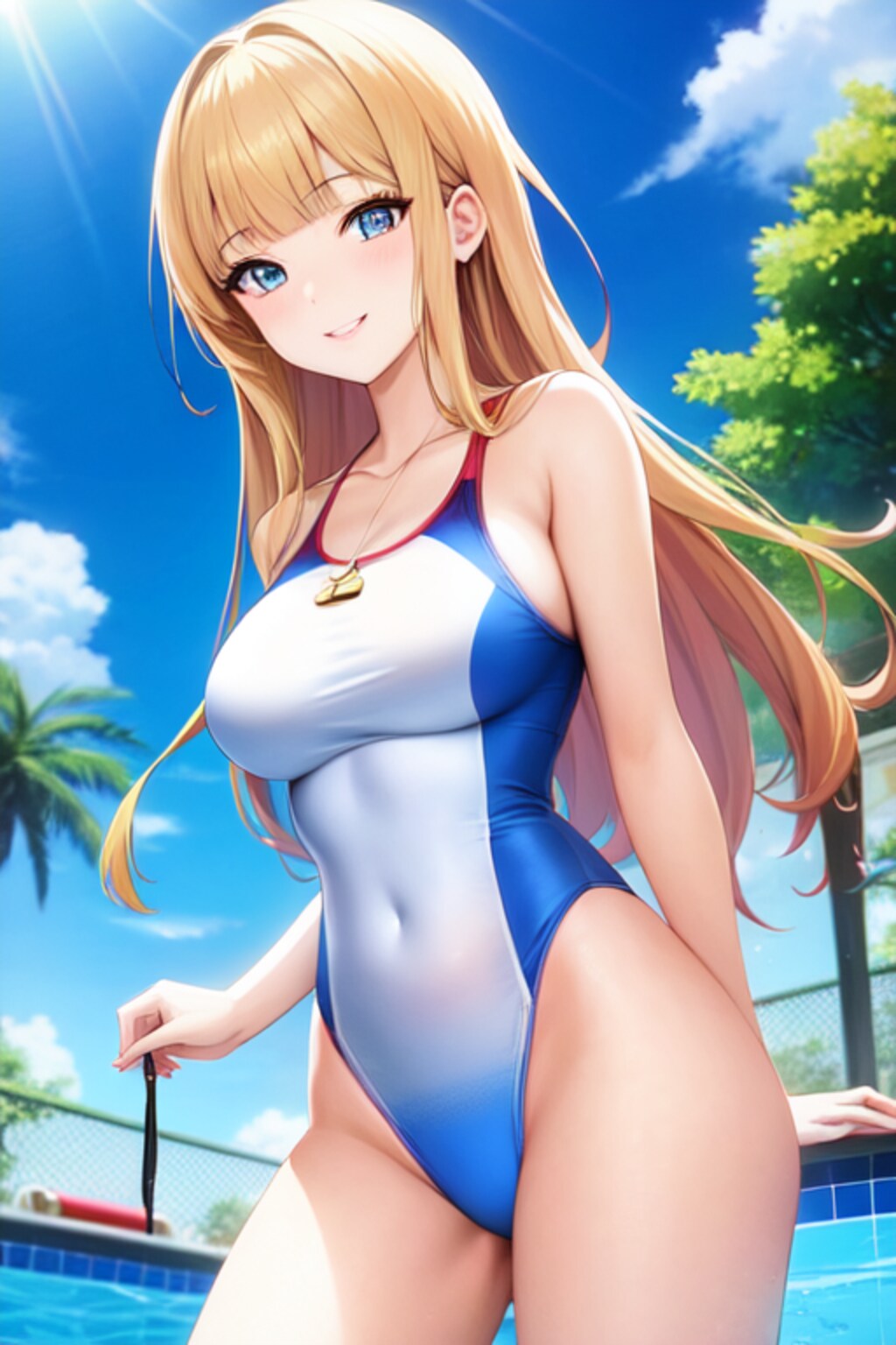 白い競泳水着