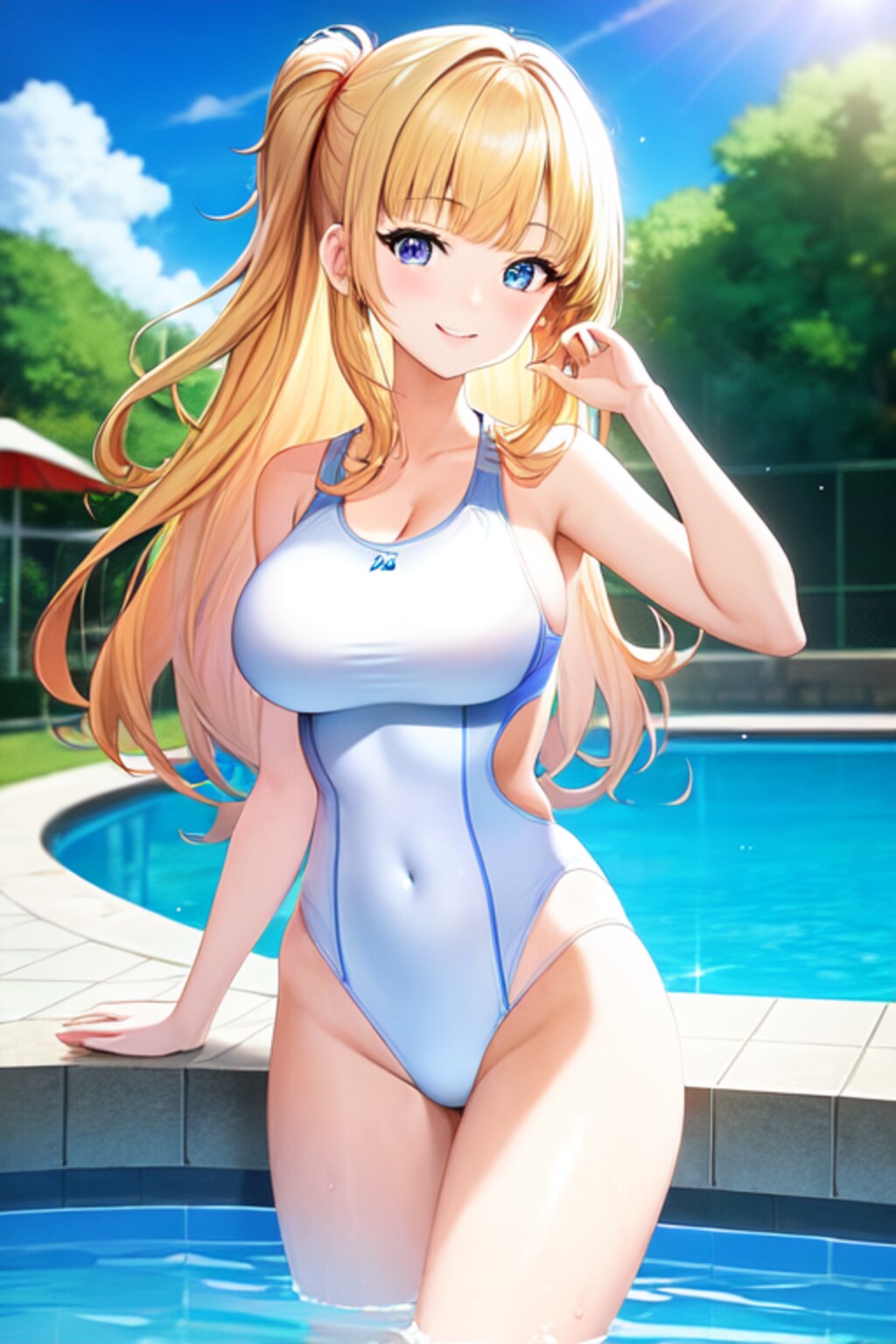 白い競泳水着