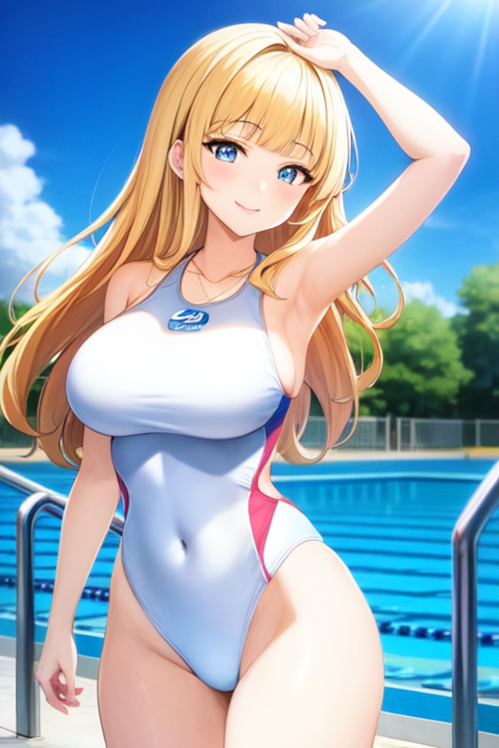 白い競泳水着