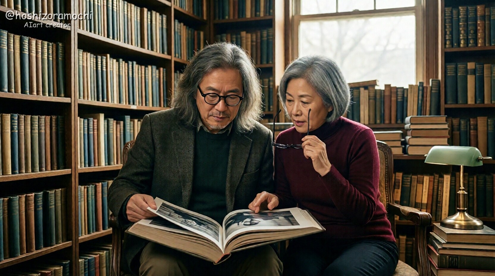 古書店の片隅で共有する知的な午後 | の人気AIイラスト・グラビア