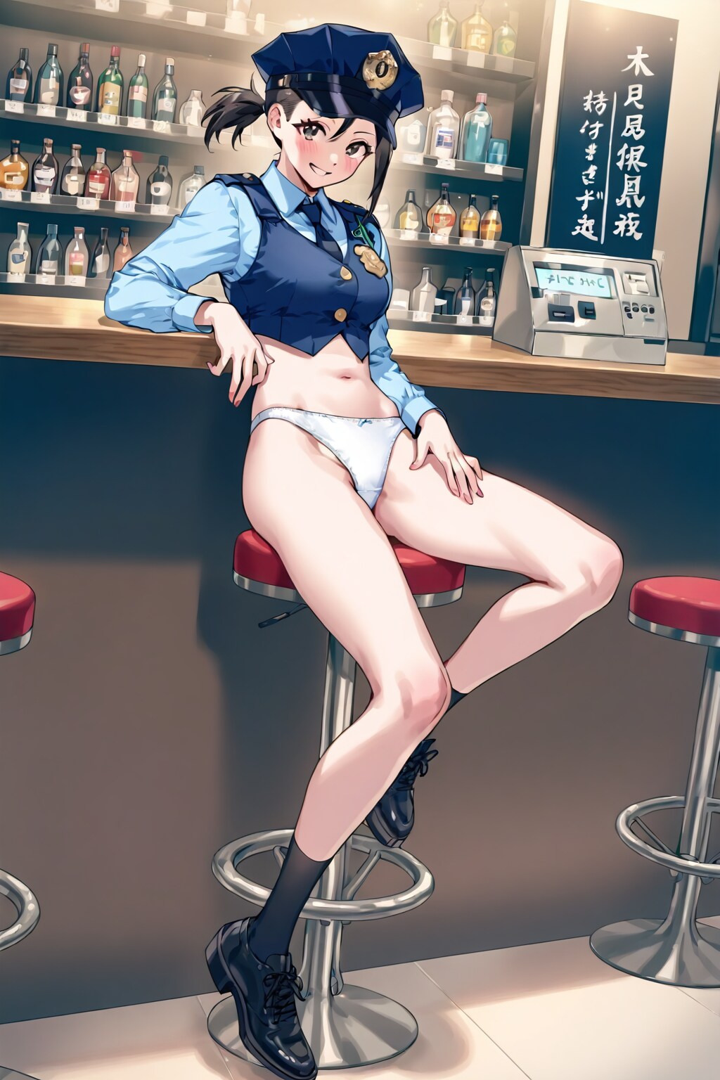 ネーブル婦警水浜晶菜の国民の文学バー六本木店へそ出しパンツ