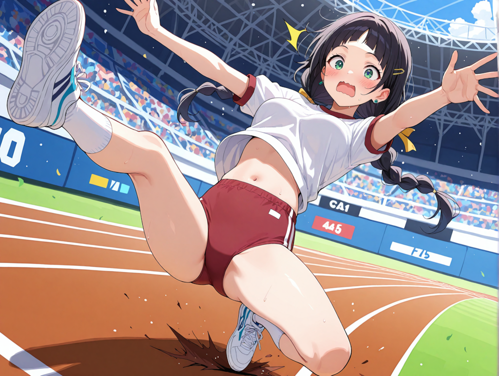 競技中にコケるこよみちゃん