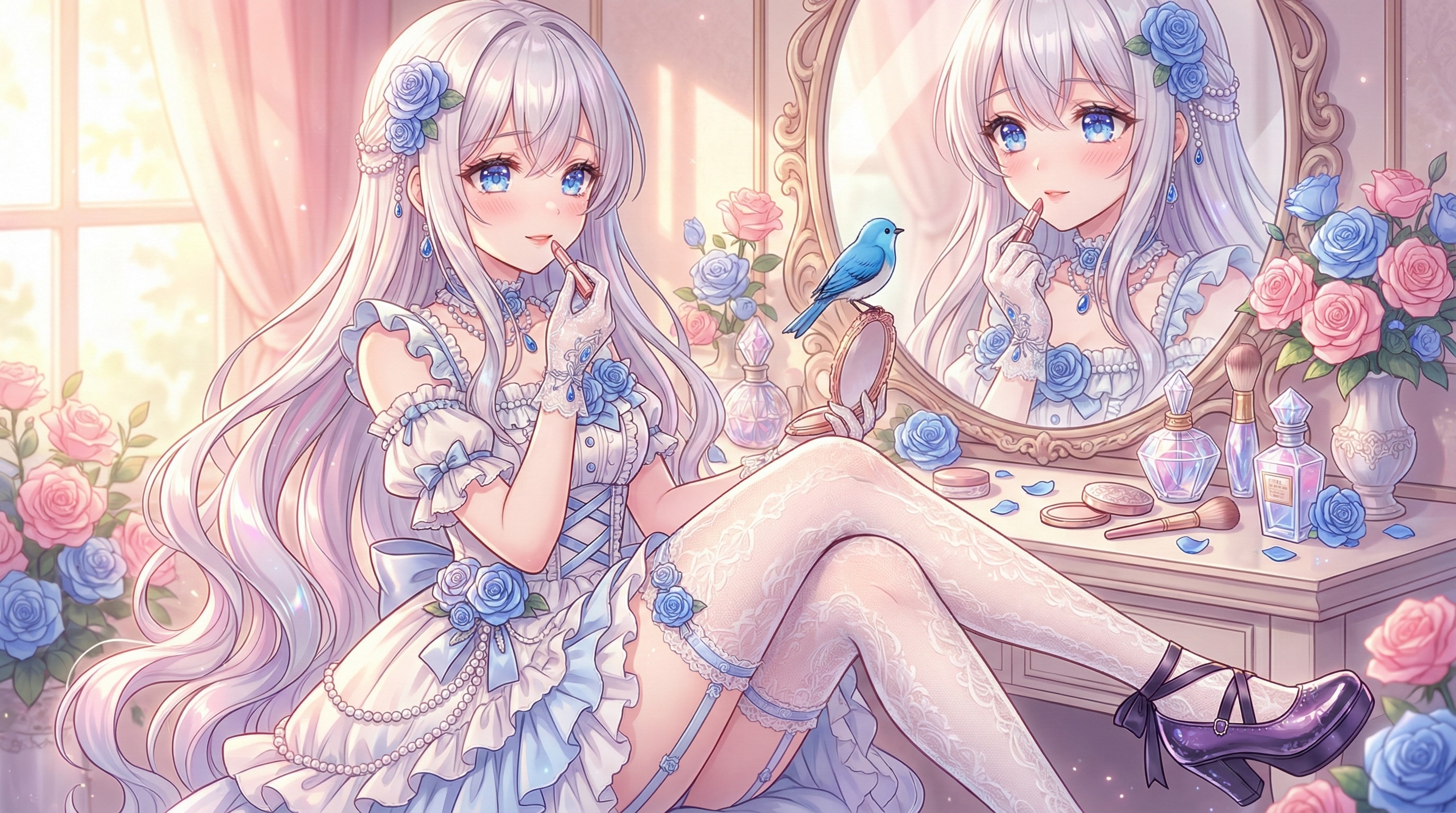 薔薇鏡台に滴る銀月の秘蜜 | の人気AIイラスト・グラビア