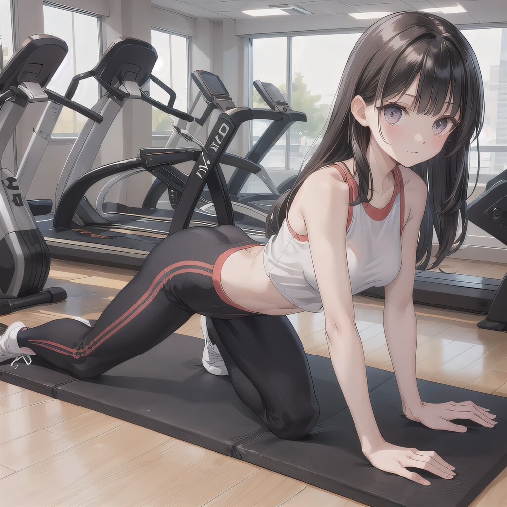 黒髪ロングで筋トレの少女９