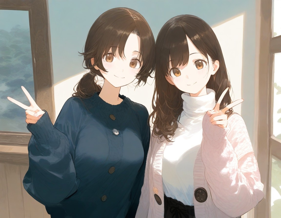 ピースする二人 | の人気AIイラスト・グラビア