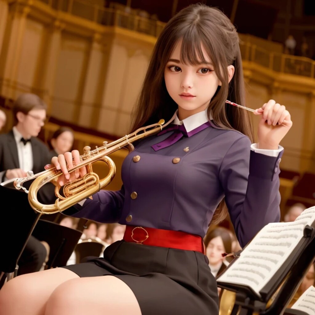 黒髪ロングでブラスバンドの美女１０２