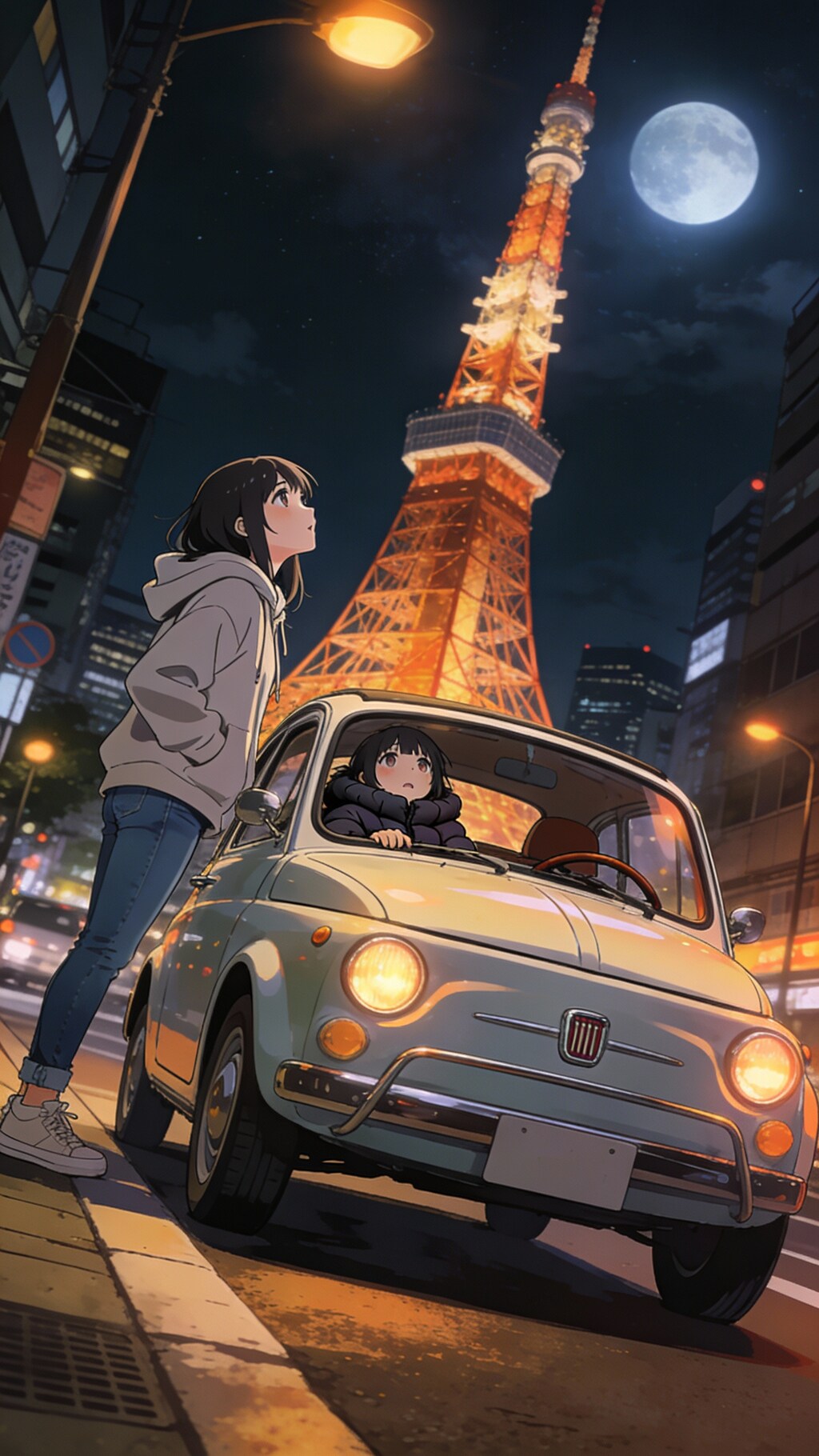 Seedream:4.5  FIAT500 と東京タワー