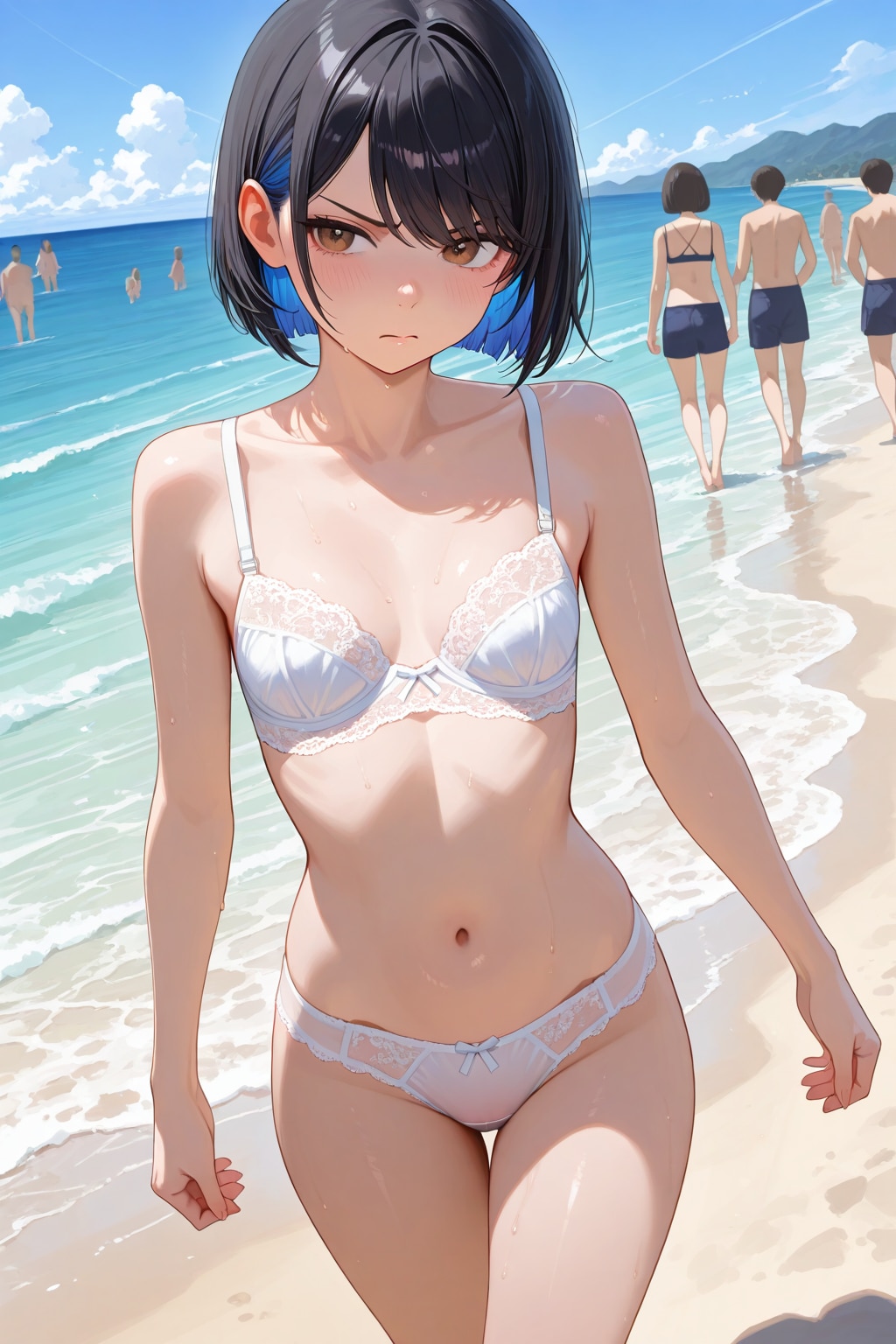 下着で海水浴チャレンジさせられる婦警さん