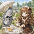 お茶会を楽しむビール缶と小さな女の子 6枚目