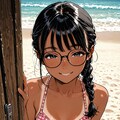 ビーチで微笑む三つ編み眼鏡ちゃん 3枚目