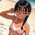 ビーチで微笑む三つ編み眼鏡ちゃん 8枚目