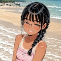 ビーチで微笑む三つ編み眼鏡ちゃん 5枚目