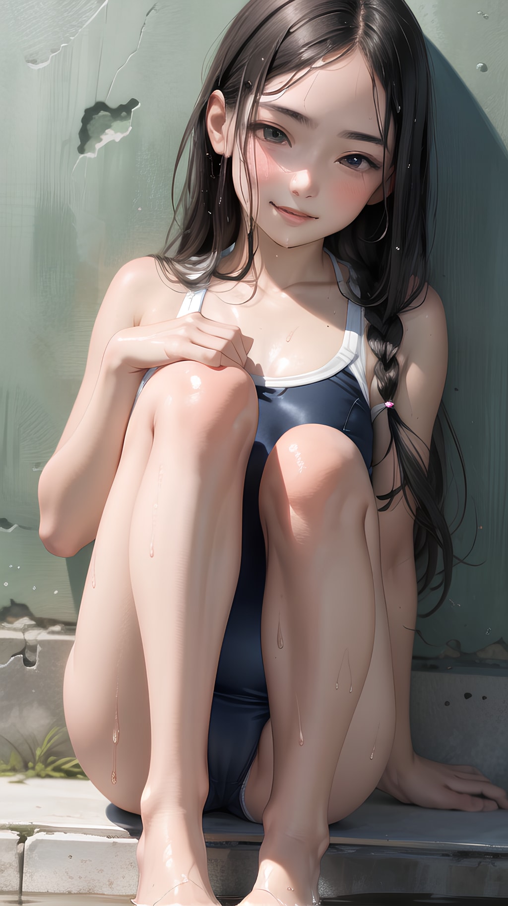 スク水で体育座りの女の子