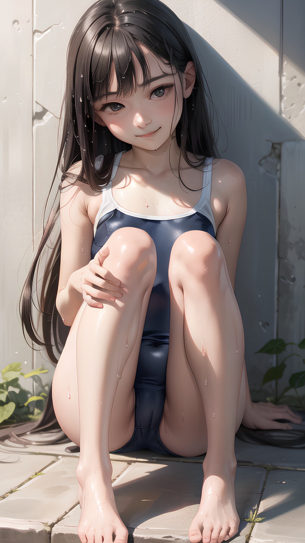スク水で体育座りの女の子
