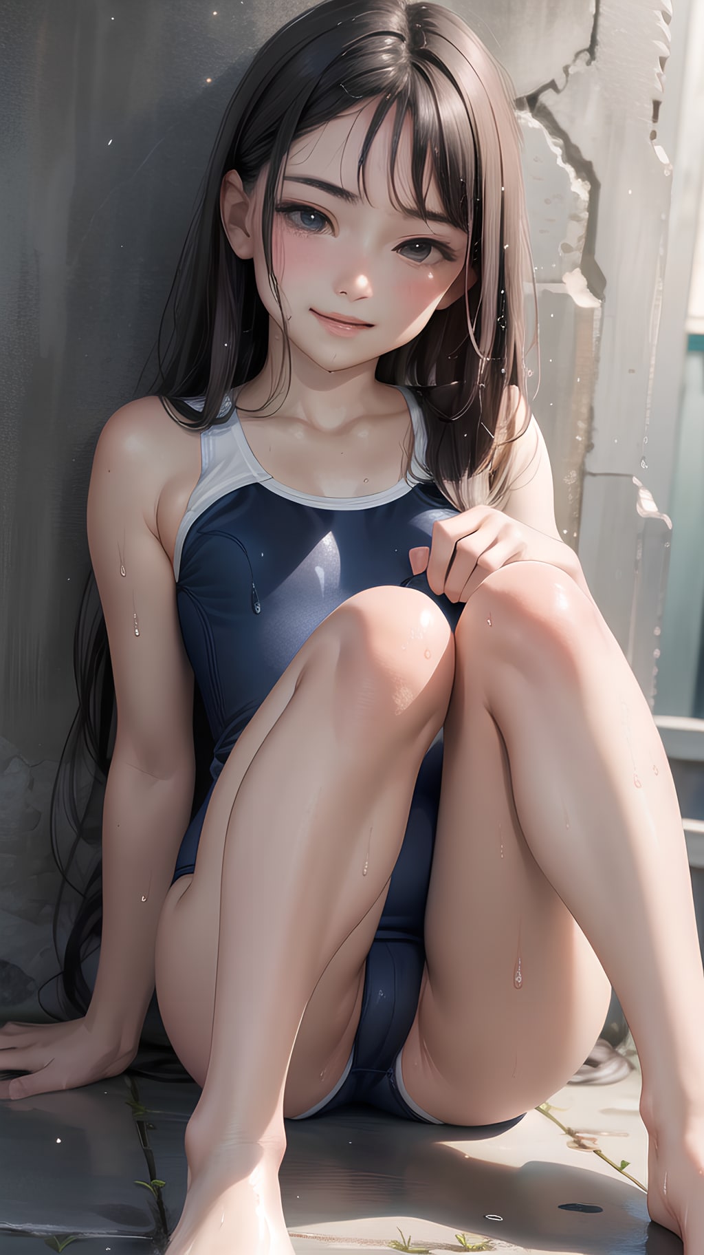 スク水で体育座りの女の子