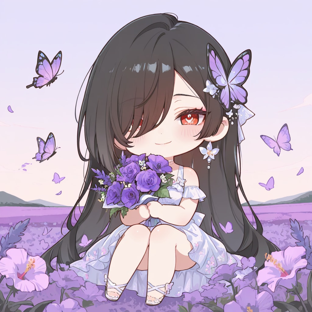 お花と黒髪ちゃん