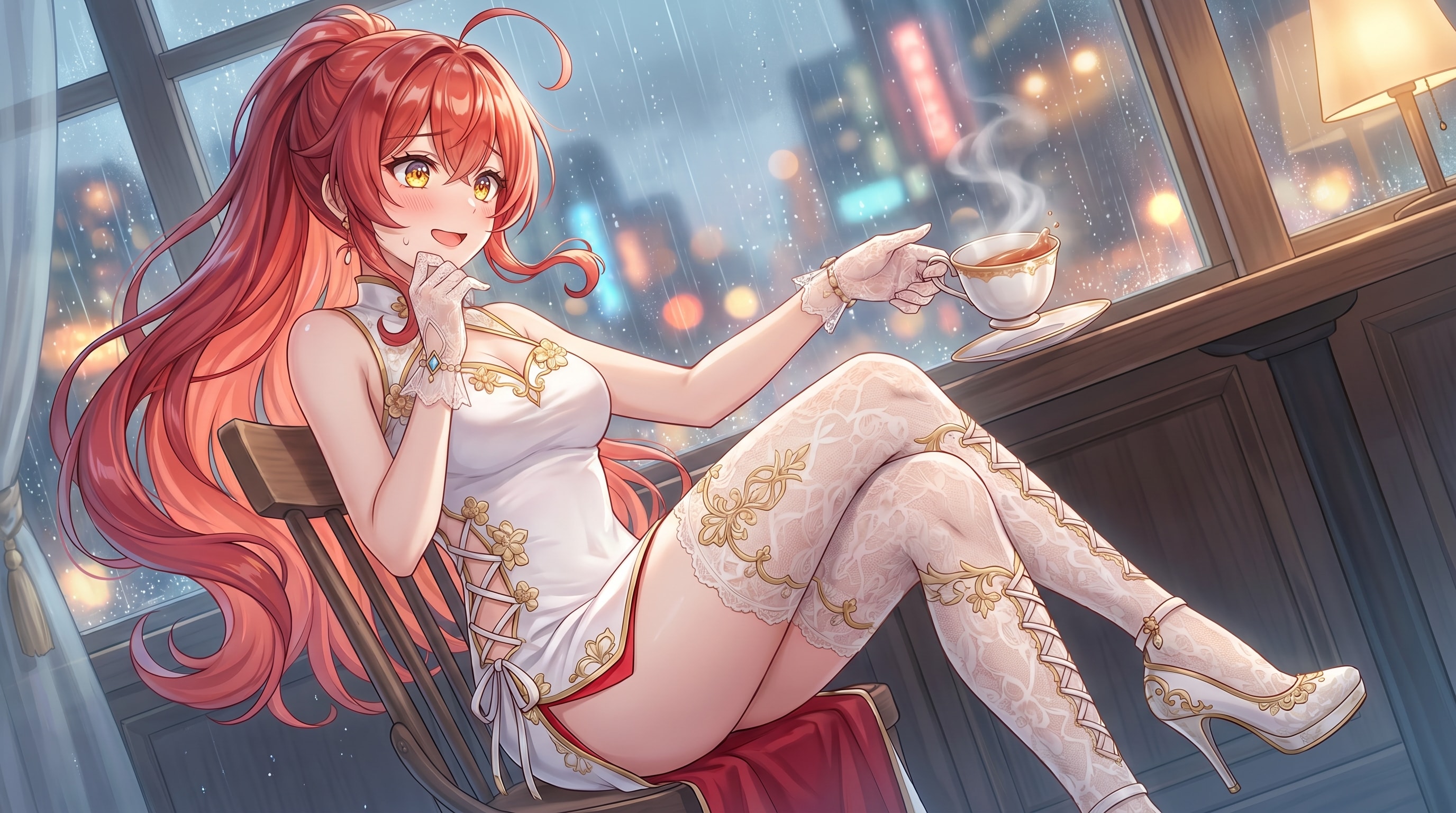 雨窓の金瞳微笑
