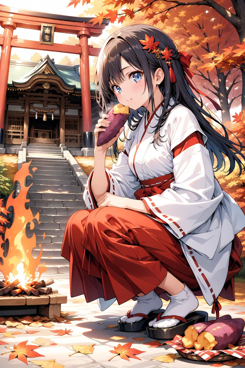 集めた落ち葉で焼き芋を【食欲の秋②】 | の人気AIイラスト・グラビア