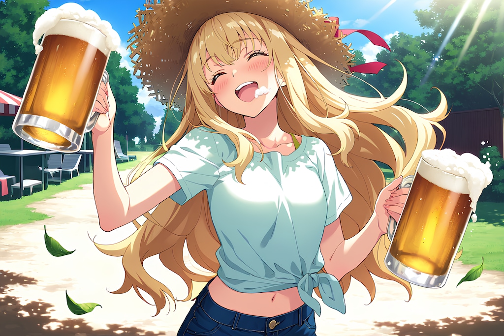 外で飲むビールは最高♪