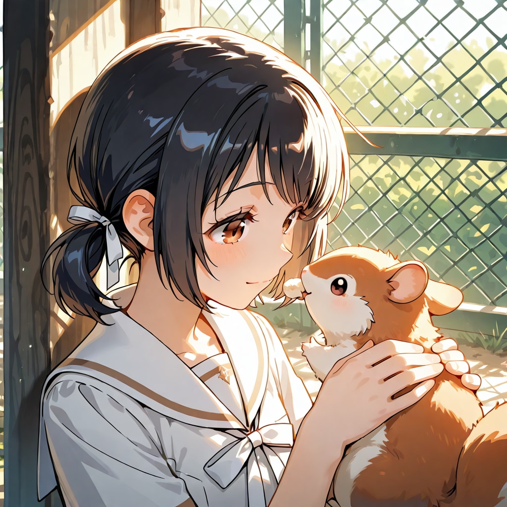 リスと戯れる