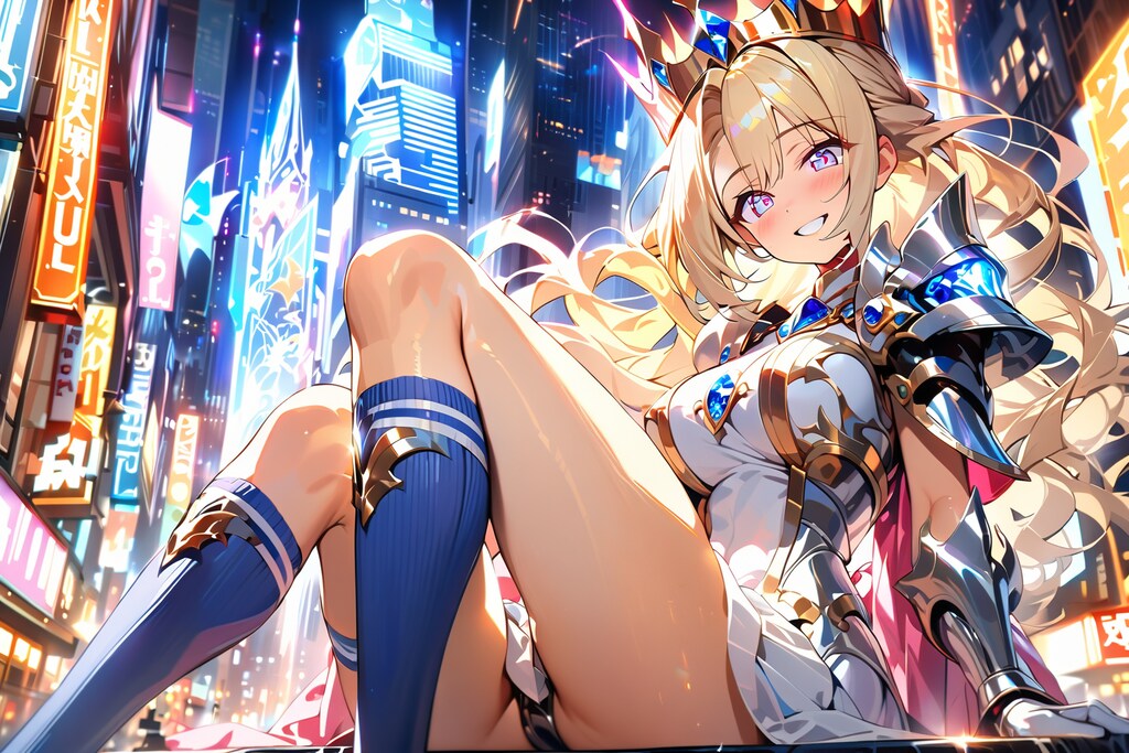 夜の繁華街と派手な姫騎士さん02