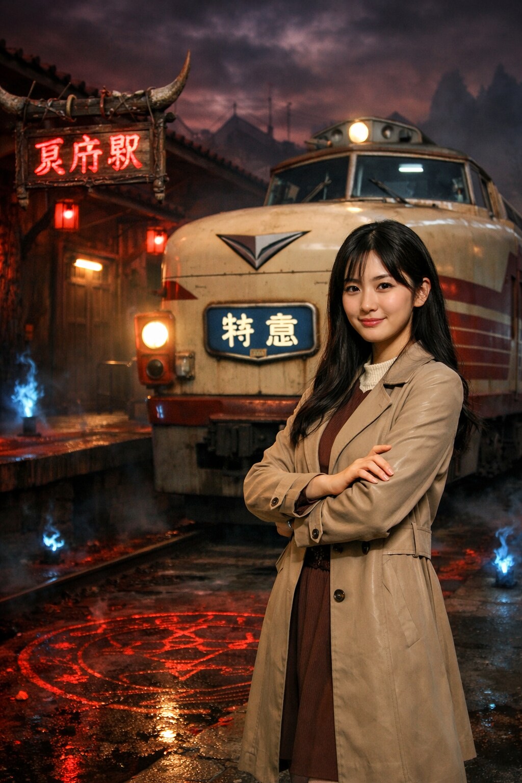 電車と黒髪の人