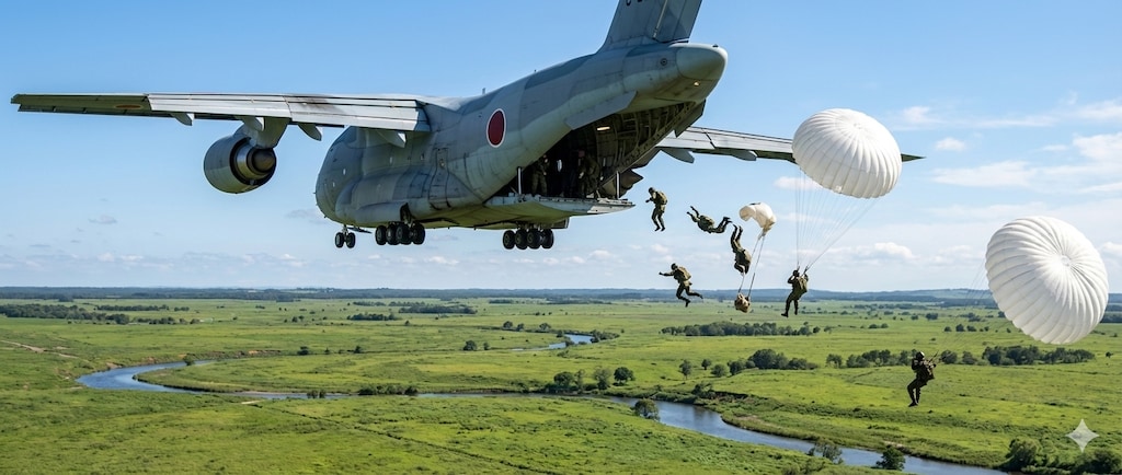 【お試し生成】第一空挺団、訓練風景　ーまだまだ設定が甘い　その2ー