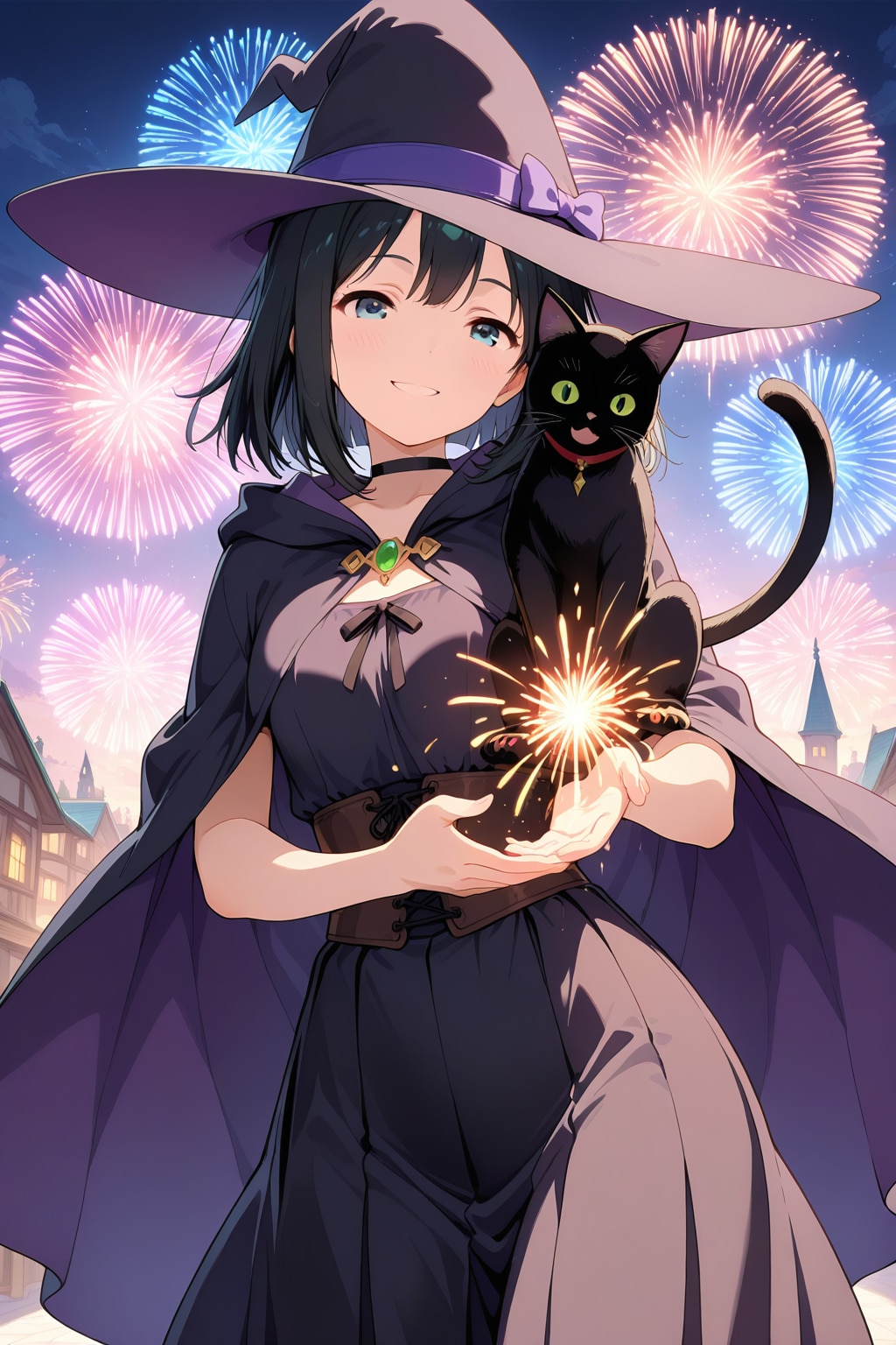 魔女と黒猫と花火