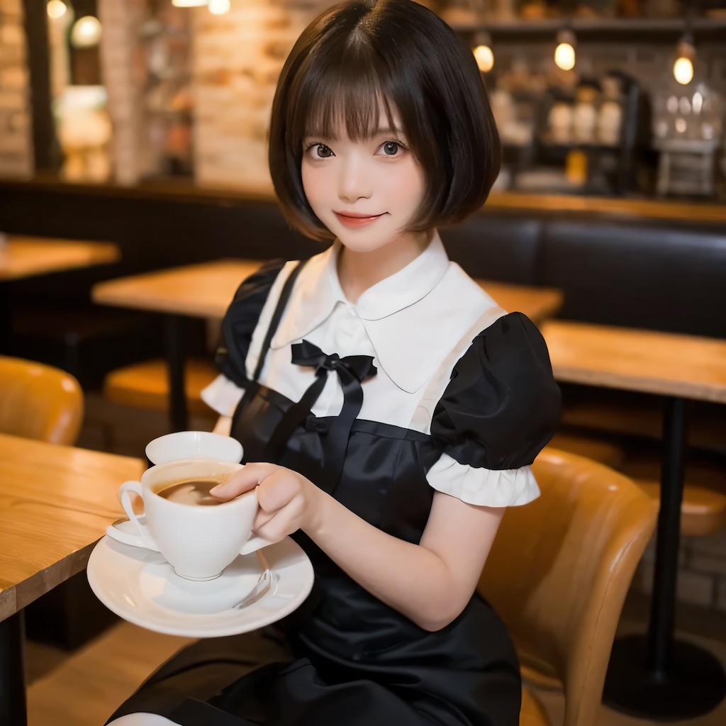 黒髪ボブでカフェの美女６