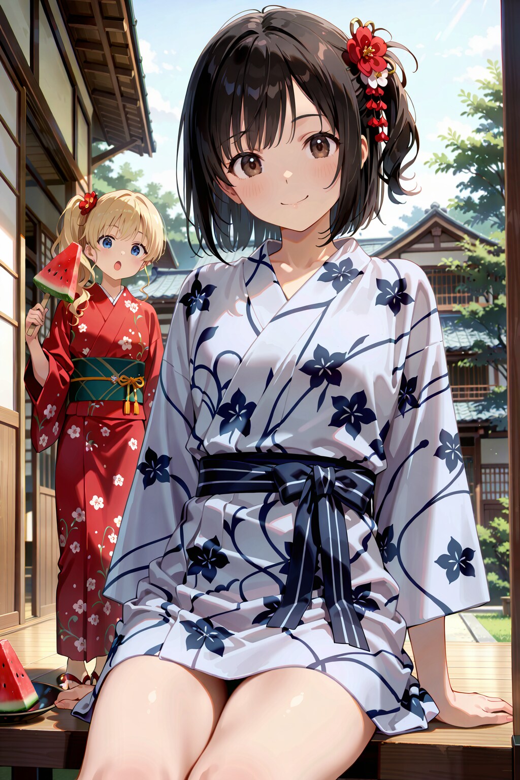 縁側でスイカ Y628