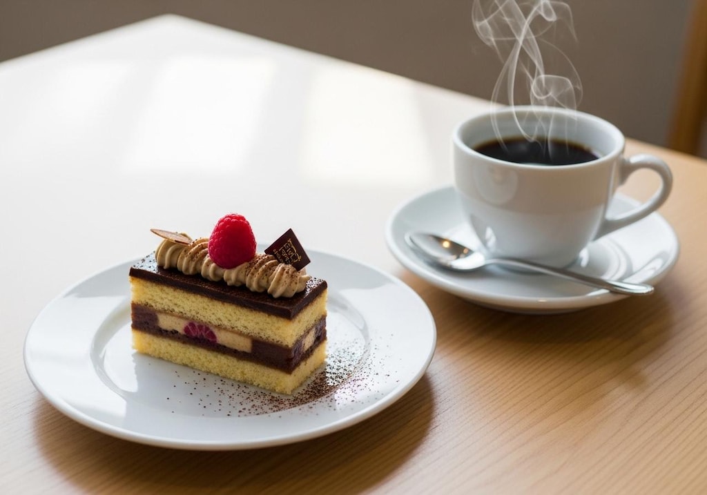 デザートのチョコレートケーキとエスプレッソ