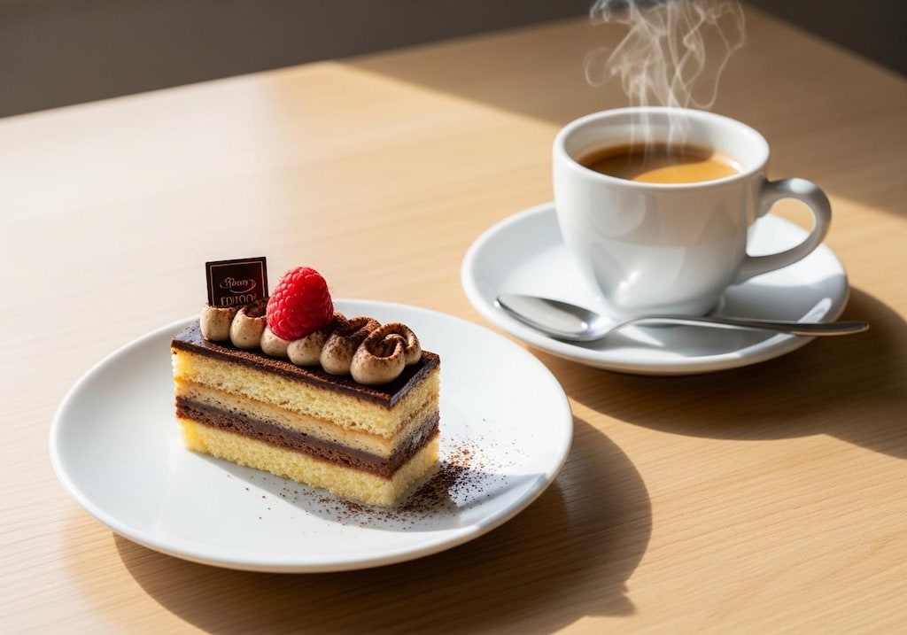 デザートのチョコレートケーキとエスプレッソ
