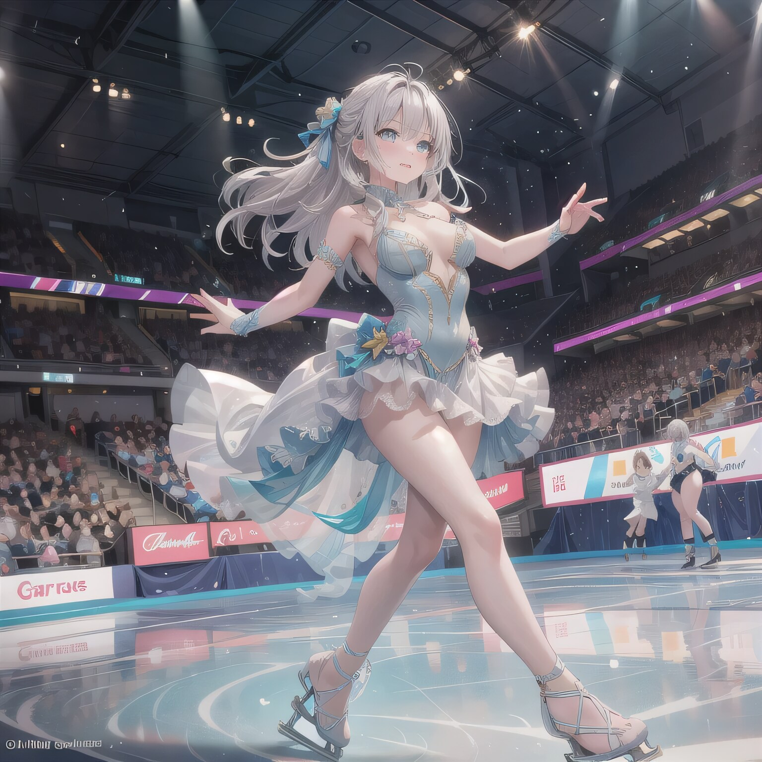 灰髪ロングでアイススケートの少女 | の人気AIイラスト・グラビア