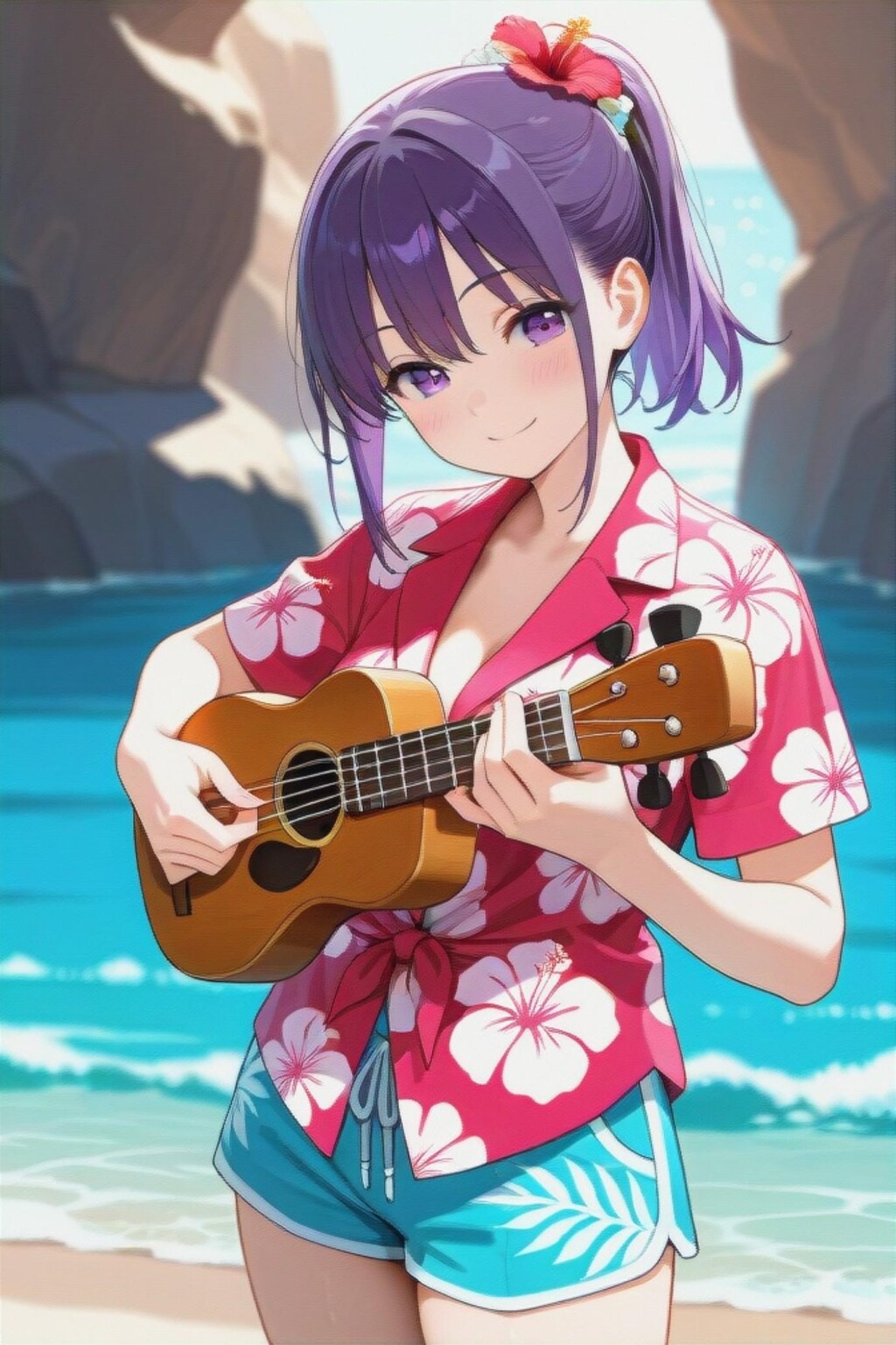 ウクレレを弾く紫髪ちゃん