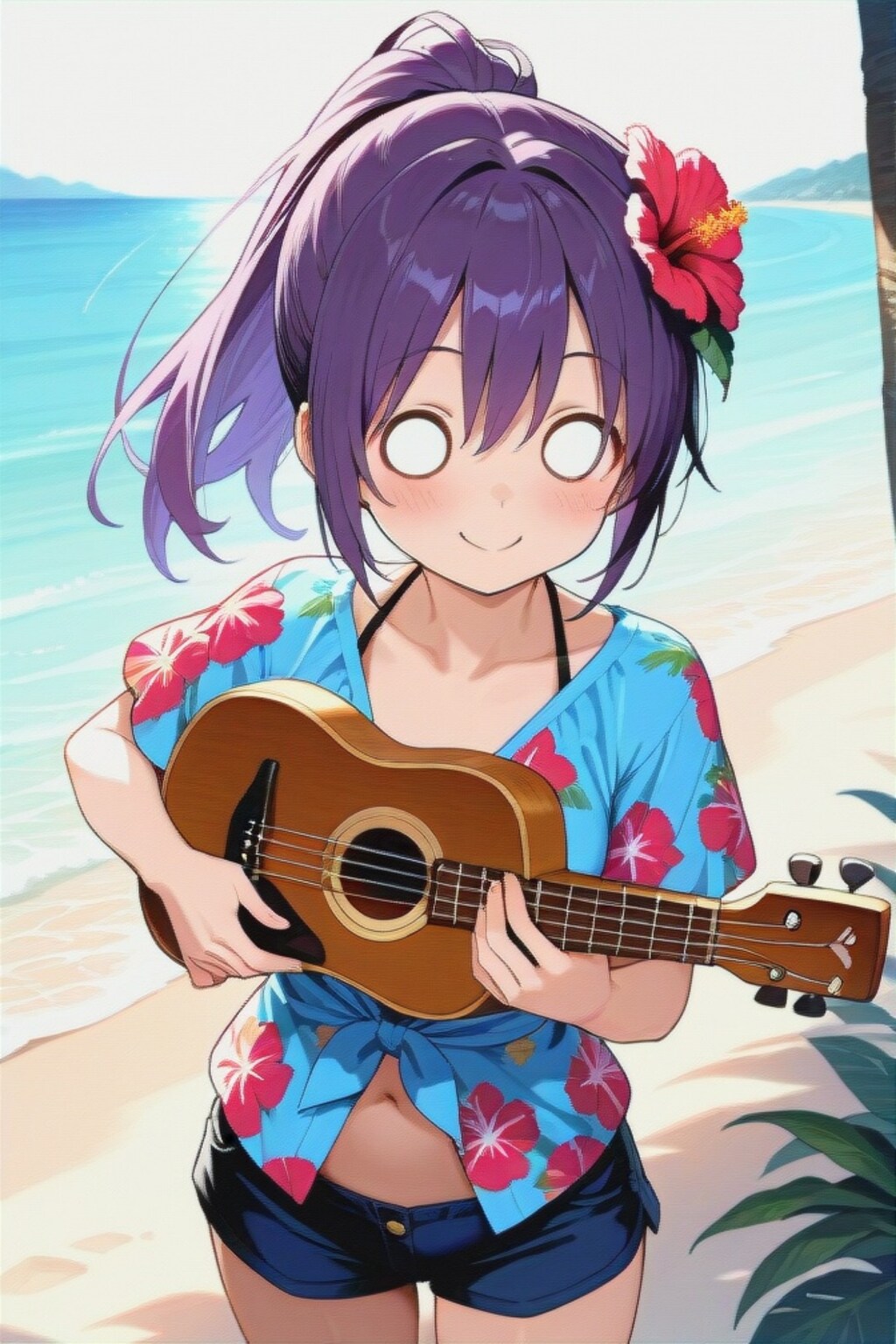 ウクレレを弾く紫髪ちゃん