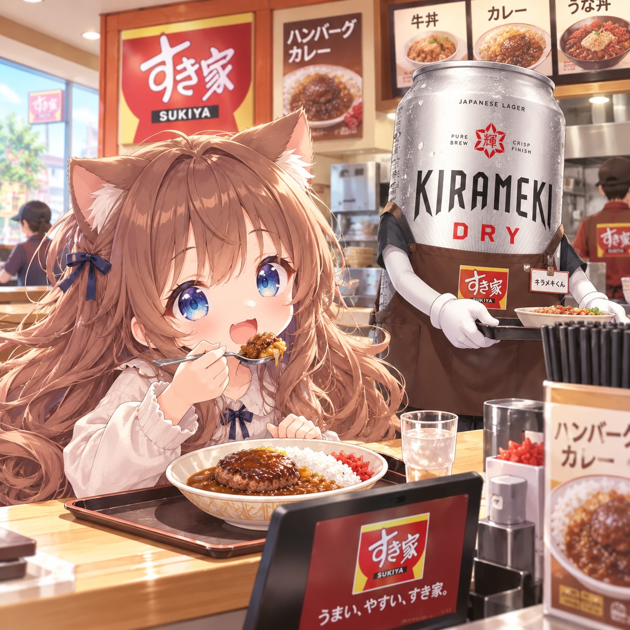 ハンバーグカレーを食べる小さな女の子 | の人気AIイラスト・グラビア