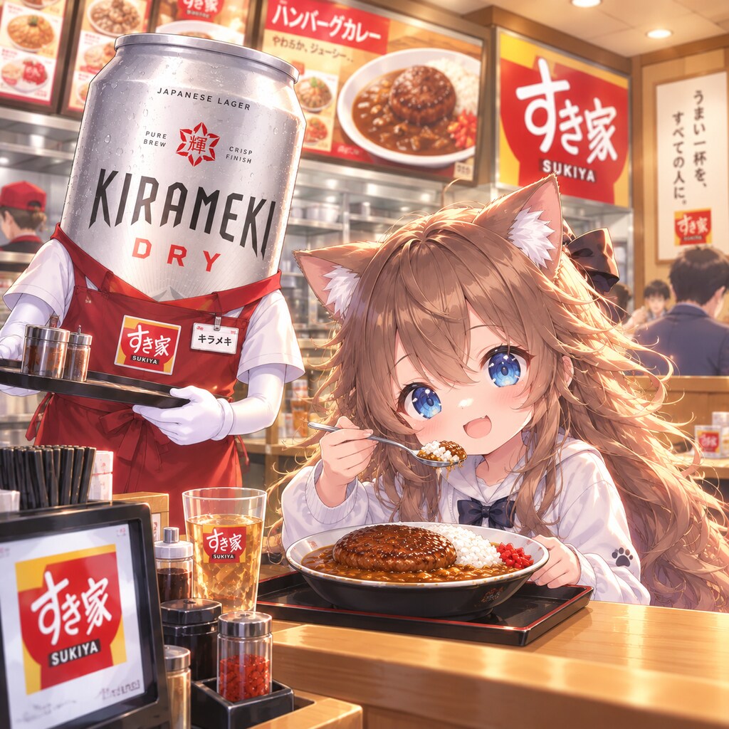 ハンバーグカレーを食べる小さな女の子