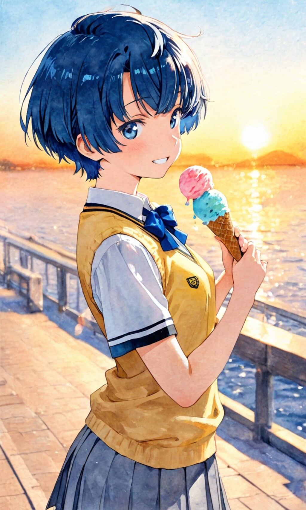 夕日とアイスと柑菜ちゃん